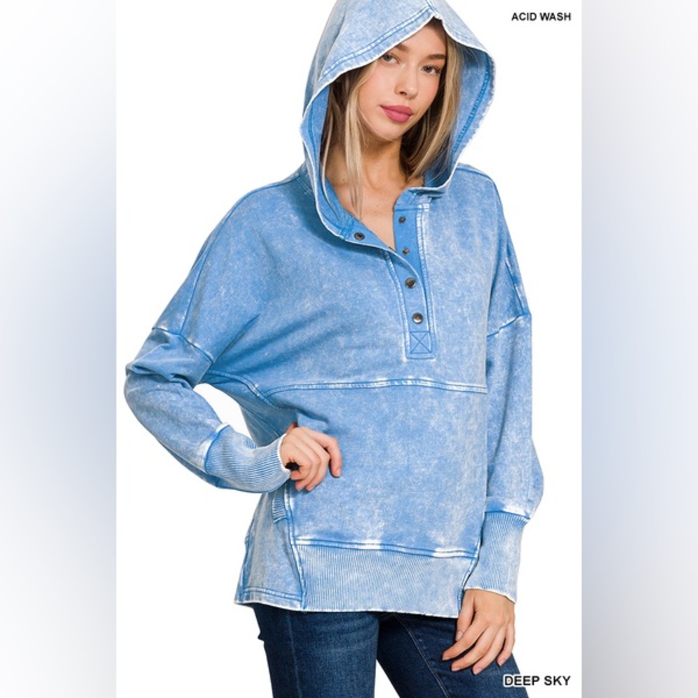 #49 New! Acid Wash Cotton Oversized Hooded Sweatshirt - Picture 2 of 2